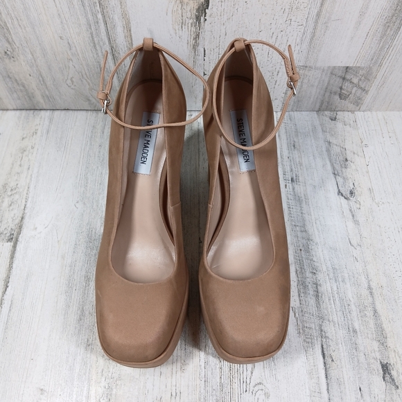 Steve Madden Artem Ankle Strap Pump In Tan Platform Heels #42 - Picture 3 of 13